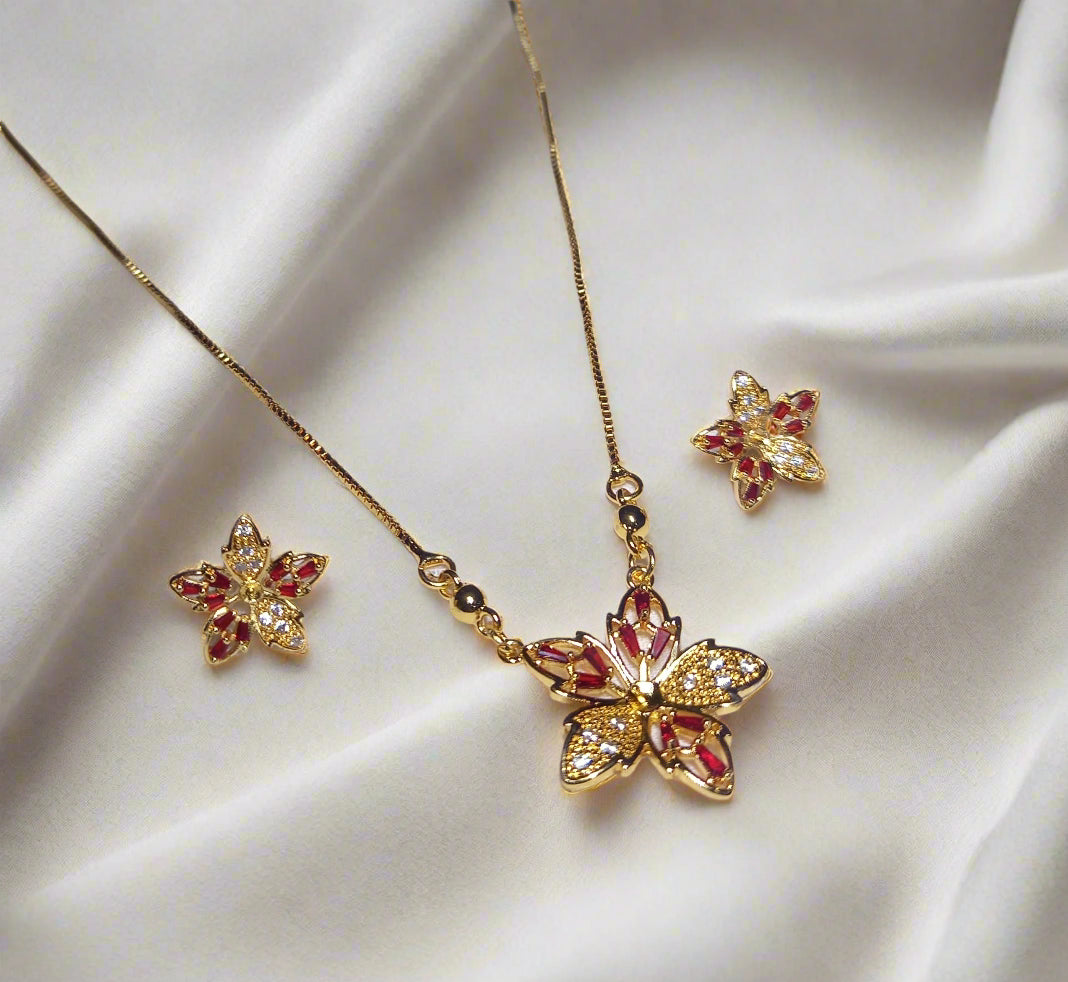 Floral Elegance Gold Necklace & Earring Set