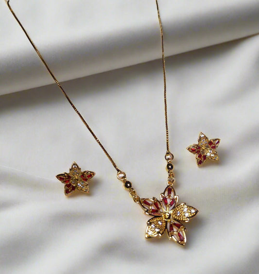 Floral Elegance Gold Necklace & Earring Set