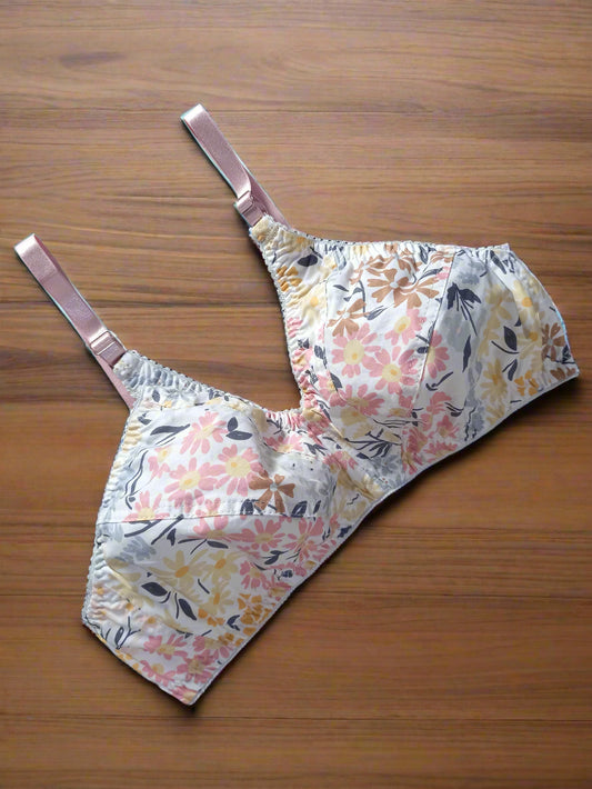 Floral Bliss: Women's Soft Non-Padded Bra with Adjustable Straps