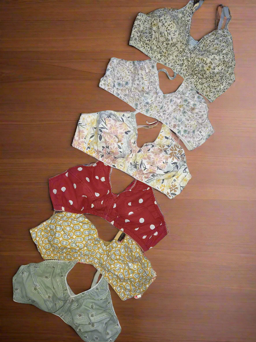 Printed Cotton Bra Set (Pack of 3) - Randomly Chosen from Our Curated Collection