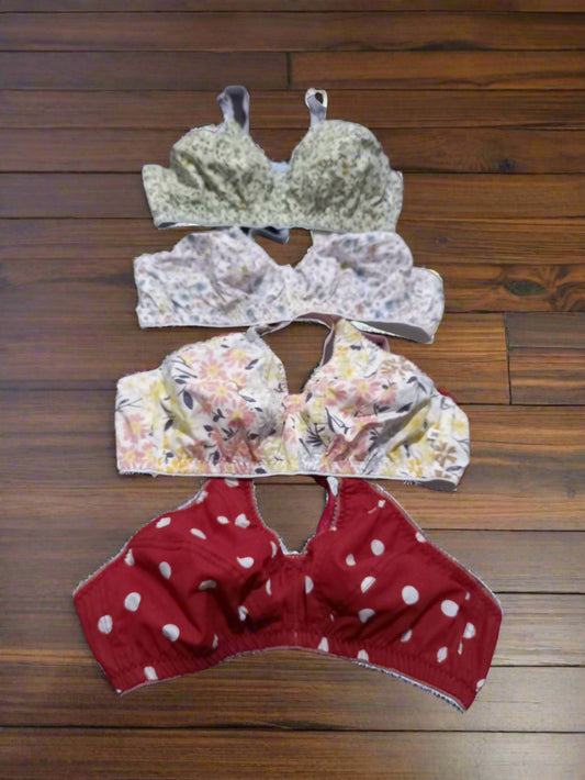 Printed Cotton Bra Set (Pack of 4) - Randomly Chosen from Our Curated Collection