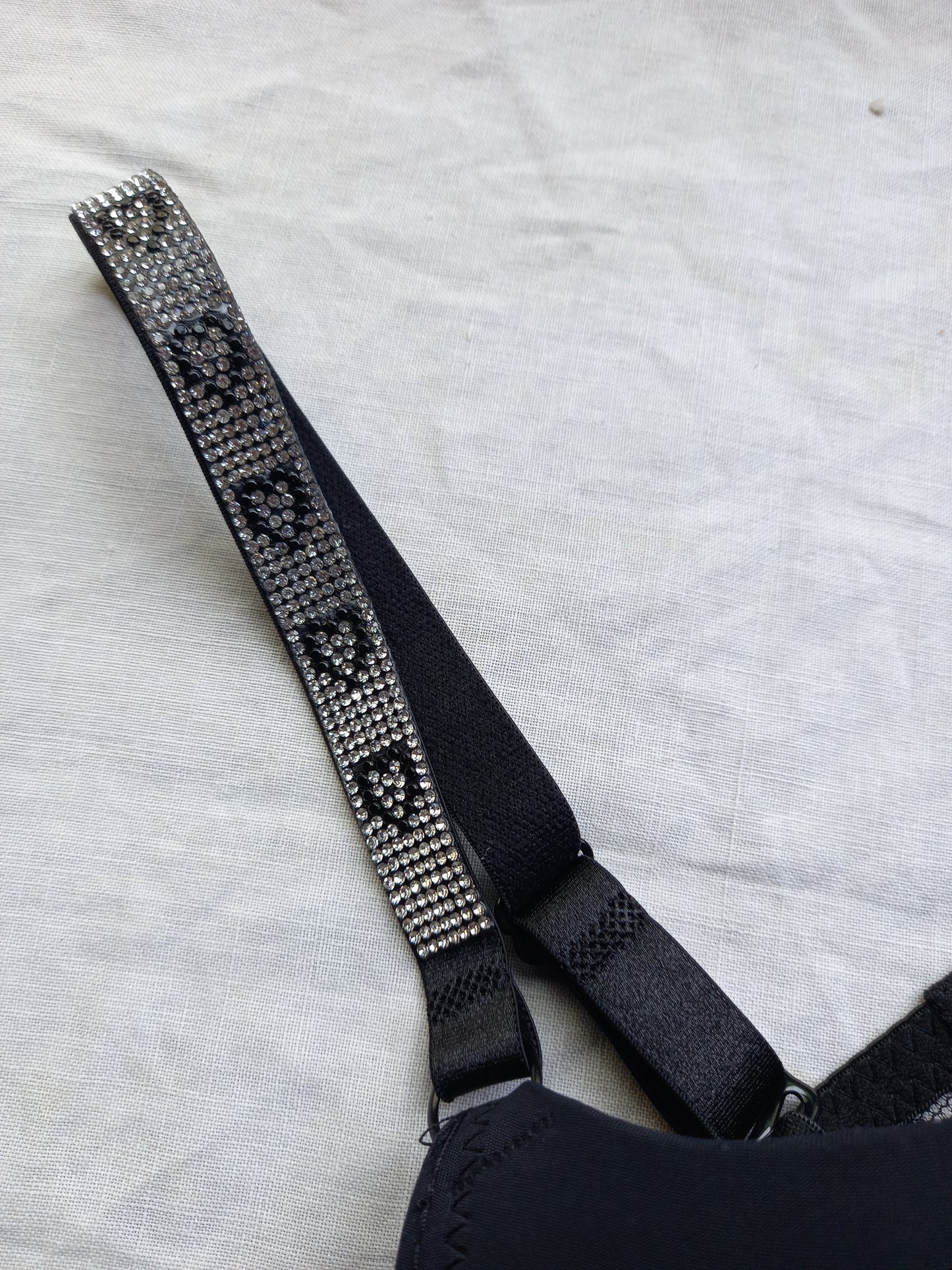 Elegant Black Padded Bra with Crystal Straps