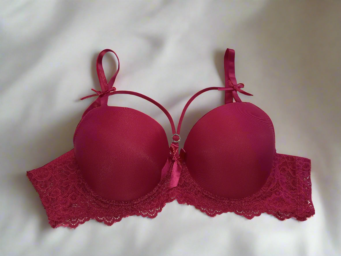 Elegant Mehroon / Red Padded Lace Bra – Comfort Meets Allure
