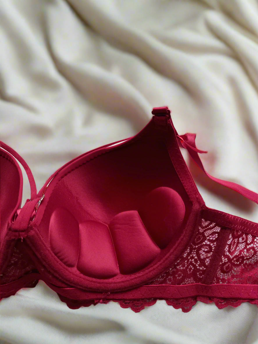 Red lace bra on a light background