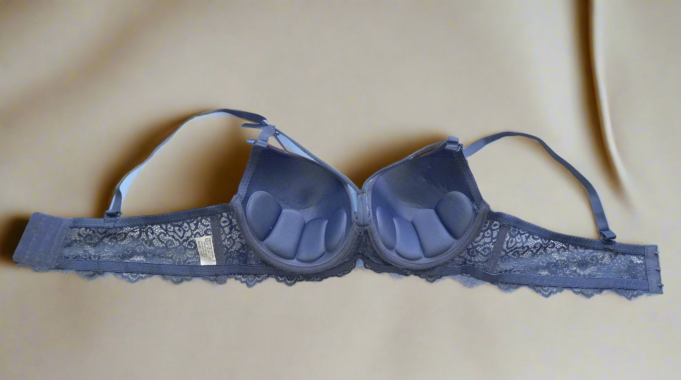 Elegant Steel-Blue Padded Lace Bra – Everyday Comfort, Luxe Look