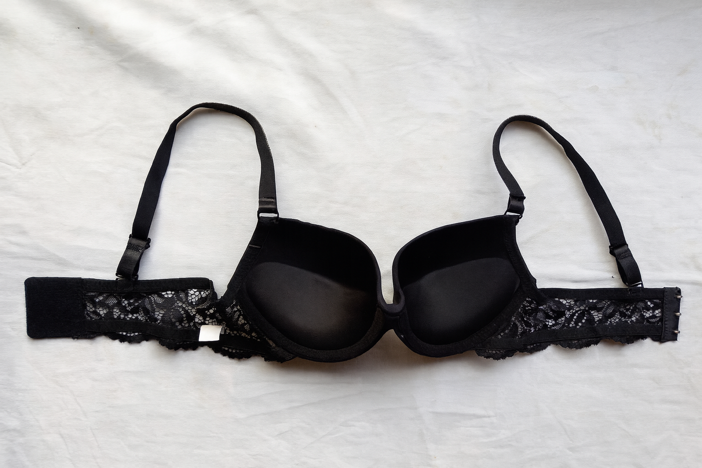 Elegant Black Padded Bra with Crystal Straps