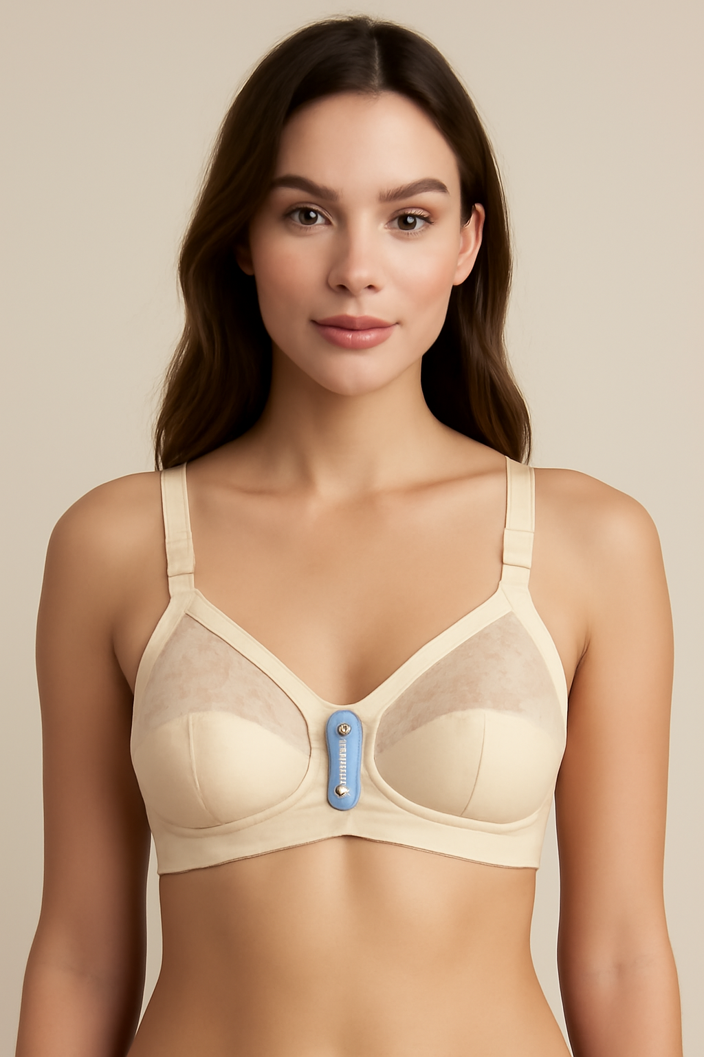 Premium Stretchable Cotton Bra – Lace and Comfort in Beige