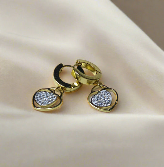 Gold-Plated Heart Charm Hoop Earrings