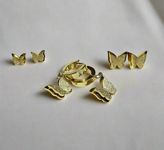 Gold-Plated Butterfly Earring Set (3 pairs)